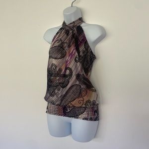 Solid Tie Back Halter Neck Blouse